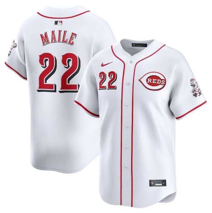 Mens Cincinnati Reds #22 Luke Maile White Home Limited Stitched Baseball Jerseys Dzhi